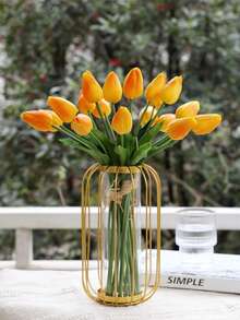 5PCS Artificial Tulips Flowers Real Touch PU Faux Tulip Bouque, Realistic Fake Flower Stems For Home Office Kitchen Wedding Decoration, DIY Floral Arrangements, Spring Home Party,Anniversary And Mother's Day Gifts - Orange - View 7