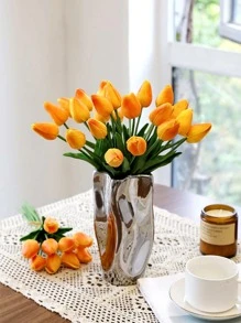 5PCS Artificial Tulips Flowers Real Touch PU Faux Tulip Bouque, Realistic Fake Flower Stems For Home Office Kitchen Wedding Decoration, DIY Floral Arrangements, Spring Home Party,Anniversary And Mother's Day Gifts - Orange - View 2