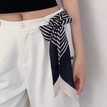 1pc Women's Black & White Houndstooth Pattern Printed Small Neck Scarf - Black - View 2