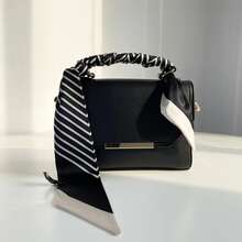 1pc Women's Black & White Houndstooth Pattern Printed Small Neck Scarf - Black - View 3