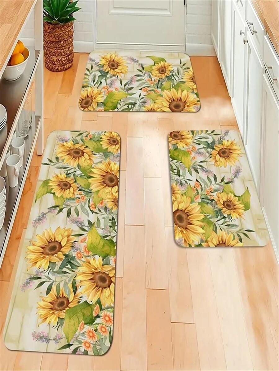 1 pieza con patrón de girasol casa de campo estilo cocina Alfombra de piso Set , anti fatiga cocinero Alfombra de pasillo - Multicolor - Ver 1
