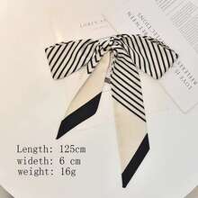 1pc Women's Black & White Houndstooth Pattern Printed Small Neck Scarf - Black - View 6