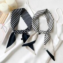 1pc Women's Black & White Houndstooth Pattern Printed Small Neck Scarf - Black - View 5