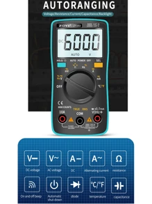Multímetro digital ZOYI 1 pieza, 6000 cuentas, True-RMS, 17 funciones de medición, retroiluminación disponible. medidor de voltaje, resistencia, diodo, continuidad, capasincia, frecuencia, temperatura y corriente - Azul - Ver 2