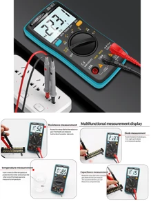 Multímetro digital ZOYI 1 pieza, 6000 cuentas, True-RMS, 17 funciones de medición, retroiluminación disponible. medidor de voltaje, resistencia, diodo, continuidad, capasincia, frecuencia, temperatura y corriente - Azul - Ver 4