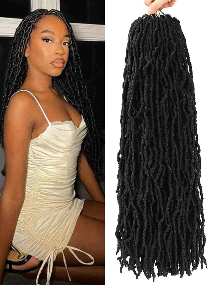 1-6Packs Soft Locs Crochet Hair, Pre Looped Faux Locs Crochet Braids, Goddess Locs Dreadlocs Synthetic Hair For (Natural Black) - Black - View 1