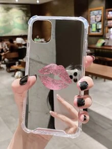 1 粉色唇印图案亚克力电镀镜面手机壳适用于 防水防震防摔防刮 - 彩色 - 查看 4