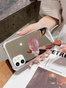 1 粉色唇印图案亚克力电镀镜面手机壳适用于 防水防震防摔防刮 - 彩色 - 查看 2