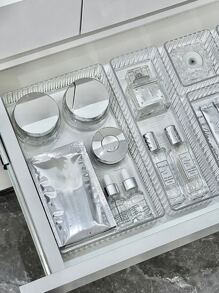 7pcs Transparent Makeup Storage Box With Drawer Style Separators For Desktop, Cosmetic Organizer Shelf