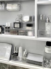 7pcs Transparent Makeup Storage Box With Drawer Style Separators For Desktop, Cosmetic Organizer Shelf
