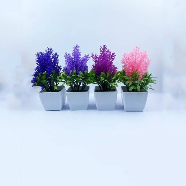 Simulation Plant Set, Plastic Material, Potted Small Plant, Suitable For Indoor, Outdoor, Living Room, Wedding...etc. (random Color)