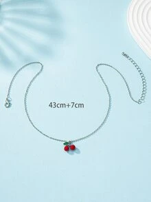 1 pieza Collar con cuenta plata con cadena rojo con cereza colgante & rosa rojo para mujeres - Plateado - Ver 4