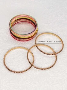 Fashionable Women's Enamel Star Charm Bangle With 20 Rings & 3 Rows Of Rhinestones, Made Of Alloy - Colorful - View 3