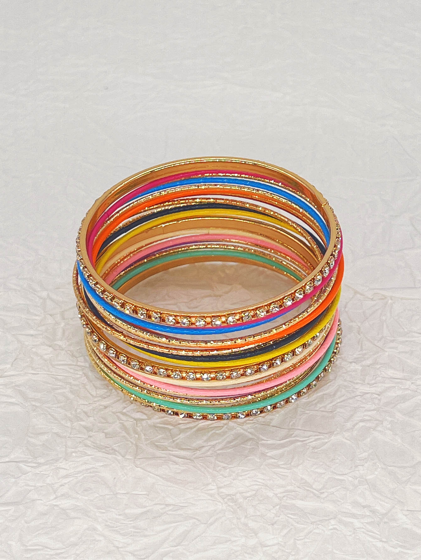 Fashionable Women's Enamel Star Charm Bangle With 20 Rings & 3 Rows Of Rhinestones, Made Of Alloy - Colorful - View 1