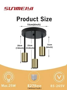 1 lámpara de techo negra y dorada de 3 cabezales para sala de estar, jardín, comedor, pasillo (bombilla E27 no incluida) - Negro - Ver 2