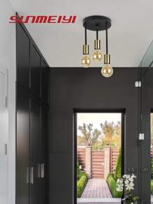 1 lámpara de techo negra y dorada de 3 cabezales para sala de estar, jardín, comedor, pasillo (bombilla E27 no incluida) - Negro - Ver 4