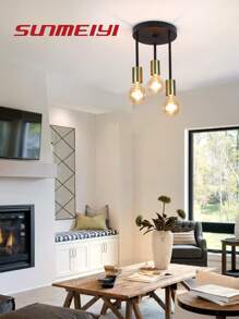 1 lámpara de techo negra y dorada de 3 cabezales para sala de estar, jardín, comedor, pasillo (bombilla E27 no incluida) - Negro - Ver 5