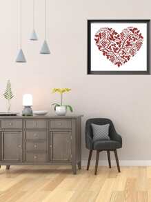 rojo con corazón con puntada cruzada con bordado - Blanco - Ver 2
