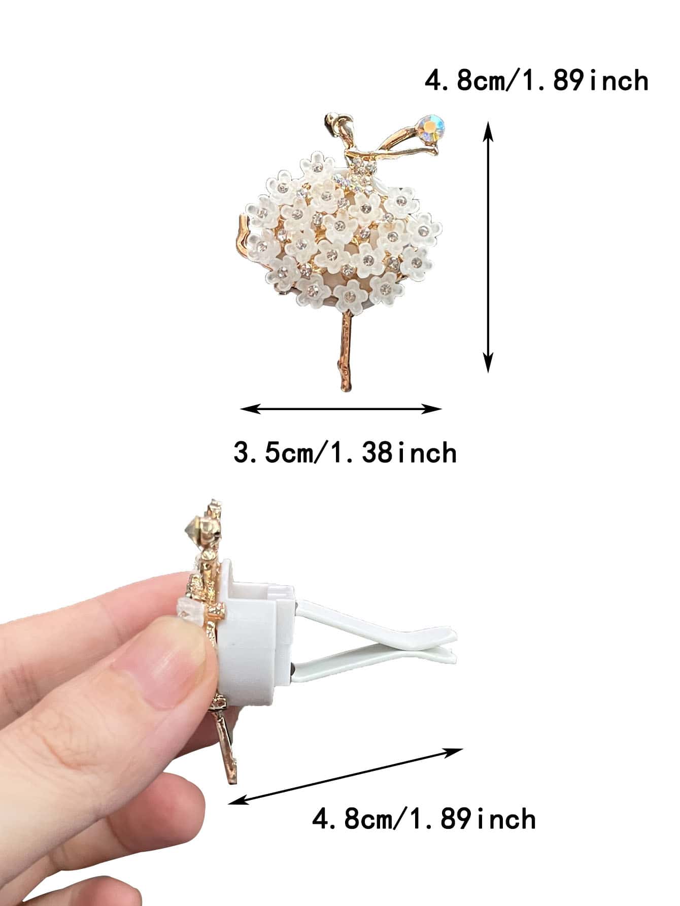 1pc White Fashionable Car Vent Clip Air Freshener With Diamond