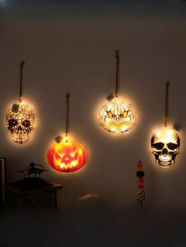 1 Peça Decoração de Festa de Halloween Corda de Luz Suspensa, Luz com Caveira, Lanterna de Abóbora LED, Melhor Presente de Decoração de Halloween