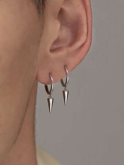 2pcs Punk Style Cone-shaped Stud Earrings Suitable For Men's Daily Wear