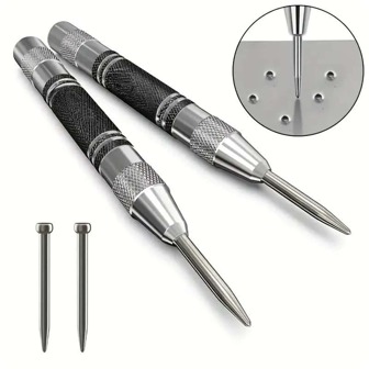 1pc/2pcs Auto-Center Punch, Universal Self-Centering Spring Loaded Metal Drilling Tool Center Hole Punch, Super Hard Tungsten Steel Sharp Tip, Auto Load Marking For Wood Press Machine, Metalworking Tool,Tool Accessories