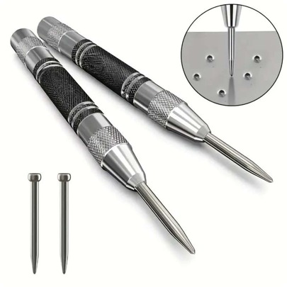1pc/2pcs Auto-Center Punch, Universal Self-Centering Spring Loaded Metal Drilling Tool Center Hole Punch, Super Hard Tungsten Steel Sharp Tip, Auto Load Marking For Wood Press Machine, Metalworking Tool,Tool Accessories