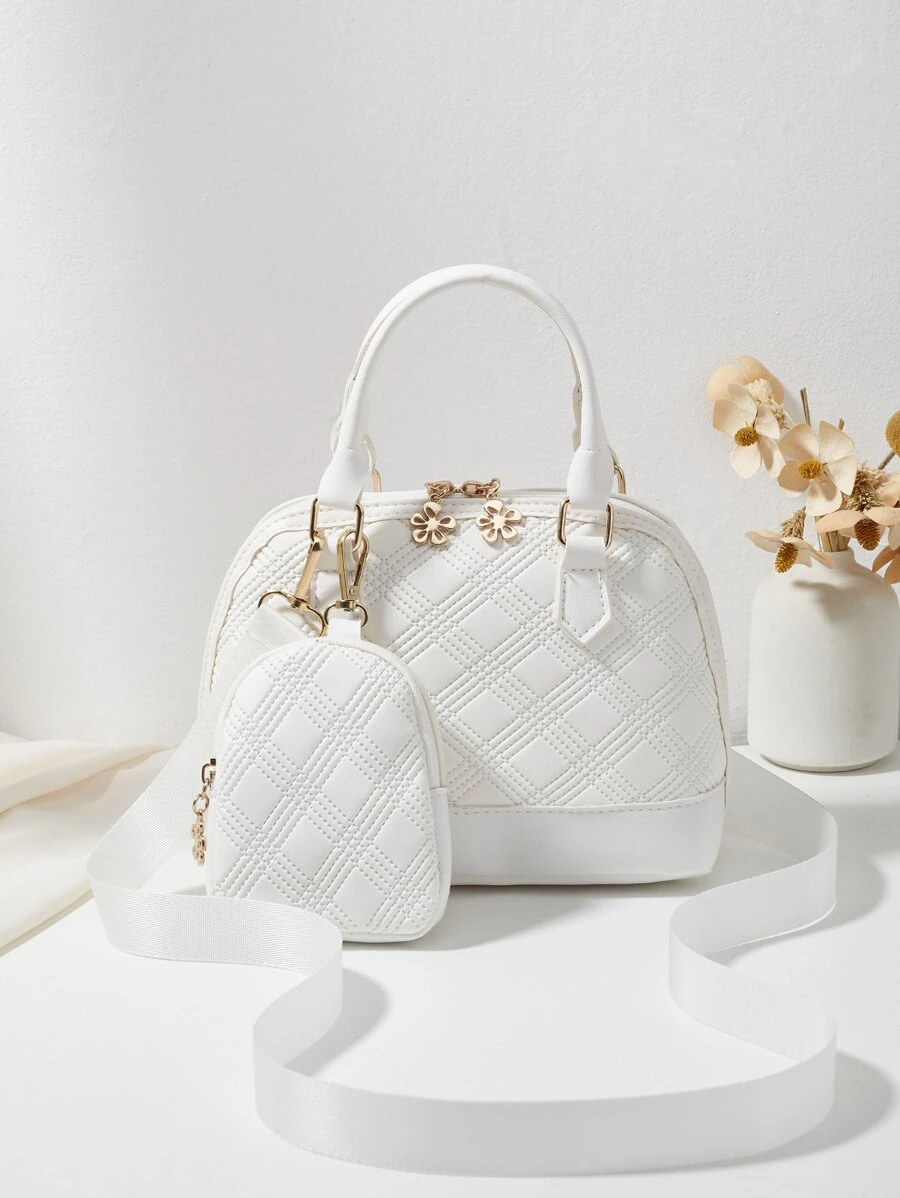 精緻、優雅的便攜式 1 件白色壓花皮夾搭配時尚優雅雙拉鍊貝殼包適合女性日常使用或購物女性、女士送給女性、媽媽和女朋友的最佳個性化禮物 - 白色 - 查看 1