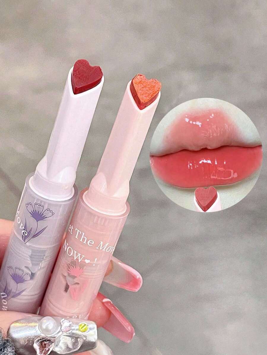 Gege Bear 1 支愛心保濕亮澤果凍唇膏筆 Y2k 化妝唇筆
