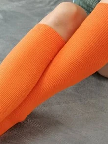 1雙女性橘色復古熒光色彩色長款襪子及膝原宿學校團隊酷熒光燈女士女孩青少年長襪滑冰學院 - 橘色 - 查看 2