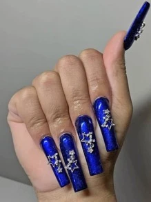 1 包 10 件五角星美甲饰品闪亮心形水钻 3D 指甲装饰闪光指甲修甲配件 DIY 指甲饰品指甲宝石美甲用品 - 銀色 - 查看 6