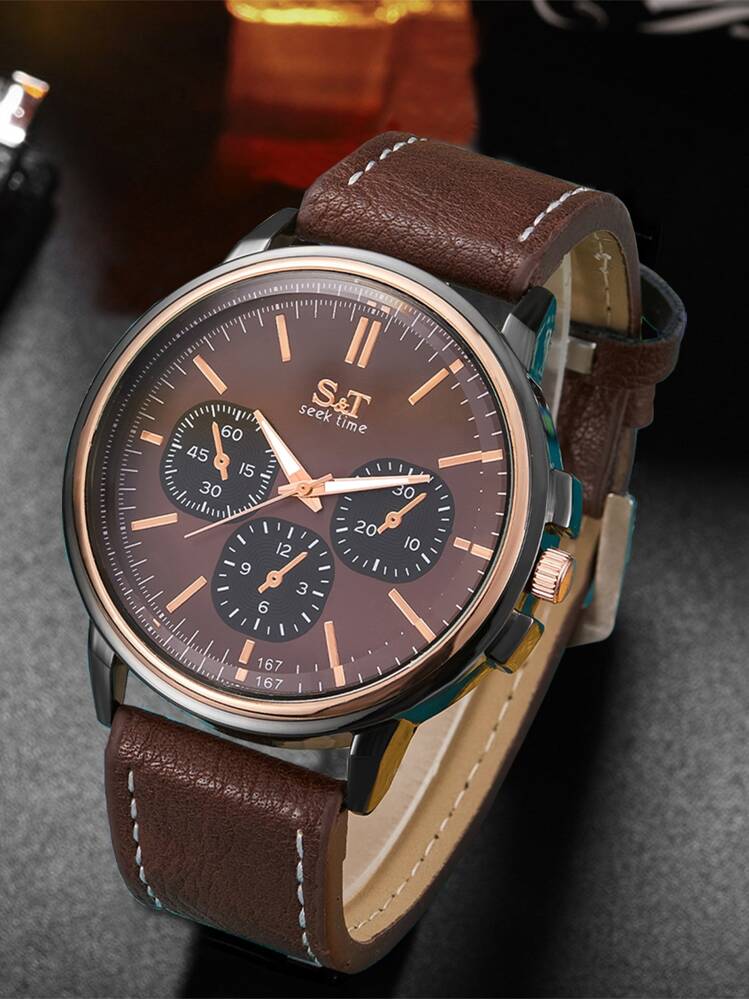 SEEK TIME S&T Reloj Casual Para Hombre Adecuado Para El Uso Diario. - Café integral - Añade 1