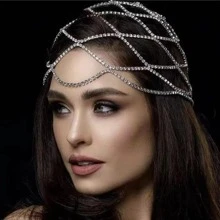 2023 Hollow Rhinestone Mesh Headpiece Wedding Head Chain Jewelry for Women Luxury Crystal Headband Head Cap Hat Hair Accessories