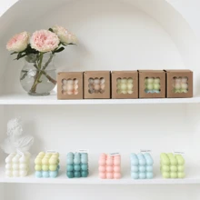 1 Stück 150g weißer Würfelkerze, kreative handgefertigte Makaron-duftende Kerze, niedliche Blasen-Heimdekoration für Szenenfotografie-Requisiten, geeignet für Feiertagsfeiern und Partydekoration, Mädchen-Schlafzimmerschmuck, Geschenke