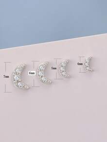 1雙S925銀月亮&耀眼氧化鋯耳朵骨耳釘極簡風格首飾類,合適的適用於日常穿著女性 - 銀色 - 查看 6