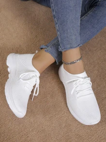 Chaussures de sport décontractées pour femmes, style bohémien, bout rond, laçage tricoté, haute élasticité, respirables et antidérapantes