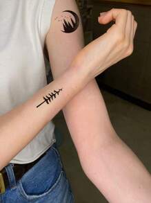 1 套/4 件防水临时纹身贴纸，带有月亮森林山脉和黑熊图案，适合男女在节日和派对上佩戴