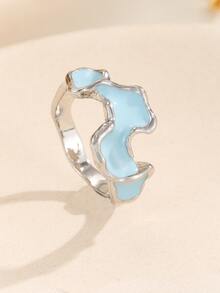 Multicolor Stainless Steel Ring With Blue Flecks Resembling Lava - Multicolor - View 3