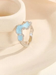 Multicolor Stainless Steel Ring With Blue Flecks Resembling Lava - Multicolor - View 5