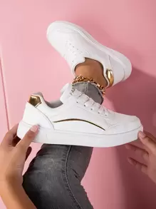 女士新款时尚透气休闲鞋，厚底百搭平底舒适软底运动鞋，耐穿时尚跑步鞋、步行鞋