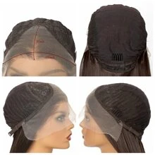 前蕾絲假髮棕色的直發假髮高清薄透蕾絲人造假髮耐熱纖維頭髮150%密度膠水適合女士帶嬰兒毛24英寸 - 棕色 - 查看 6