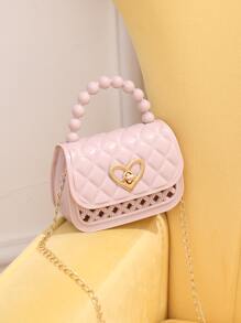 Heart-Shaped Metal Decoration, Personalized Hollow Out Mini Handbag Crossbody Shoulder Bag For Keys, Coins, Etc. Great Christmas Gift - Dusty Pink - View 2