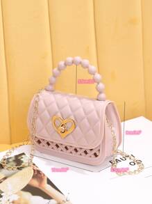Heart-Shaped Metal Decoration, Personalized Hollow Out Mini Handbag Crossbody Shoulder Bag For Keys, Coins, Etc. Great Christmas Gift - Dusty Pink - View 3