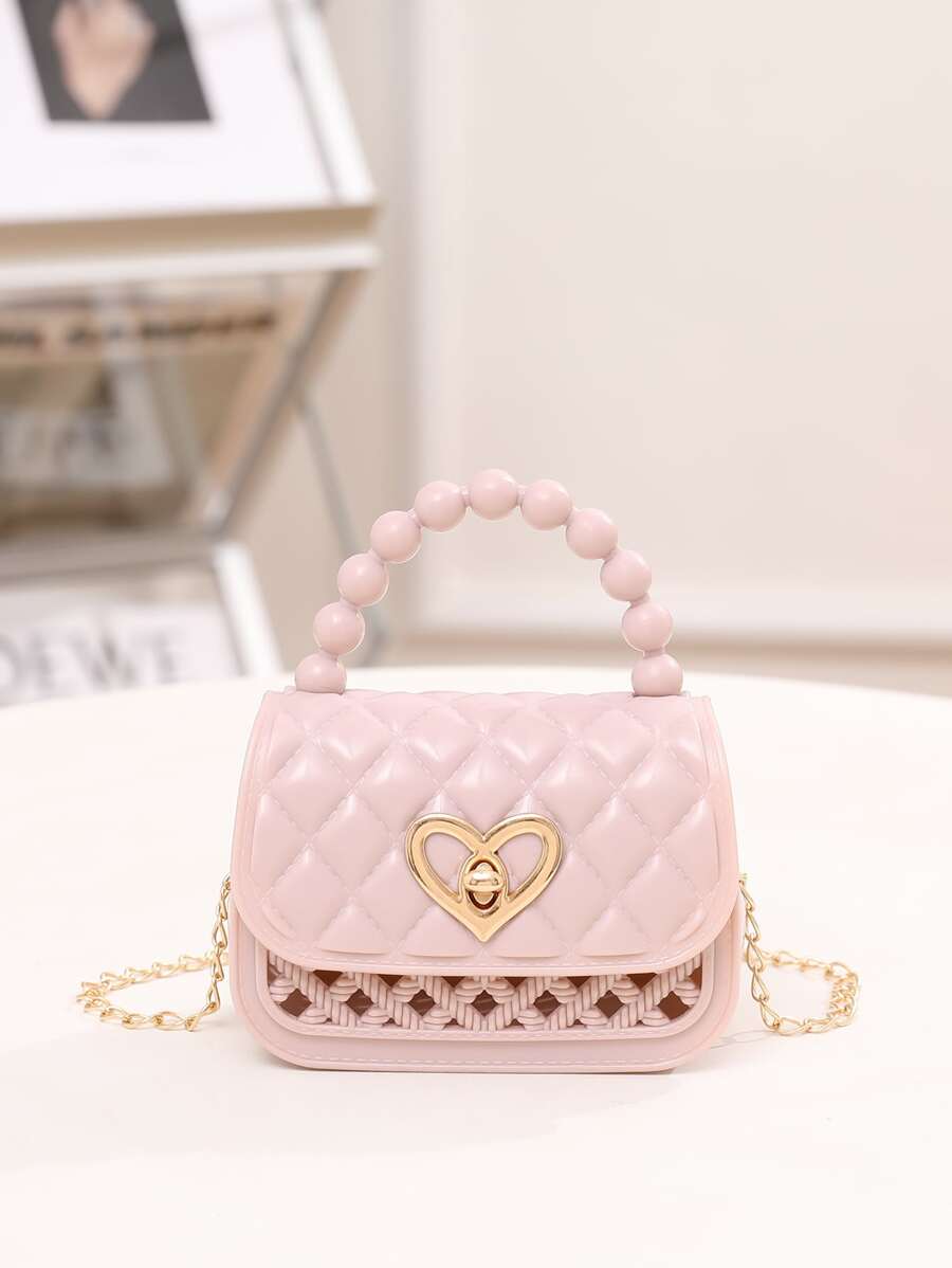 Heart-Shaped Metal Decoration, Personalized Hollow Out Mini Handbag Crossbody Shoulder Bag For Keys, Coins, Etc. Great Christmas Gift - Dusty Pink - View 1