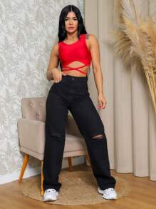 Women Jeans - 黑色 - 查看 1