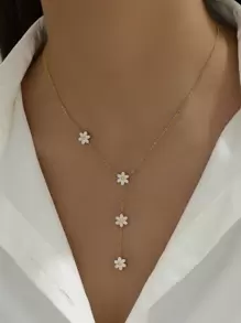 1 件流苏 Y 型链项链，带 4 颗小压花不锈钢吊坠，适合女性日常穿着和礼物情人节、妈妈、母亲节、礼物 - 白色 - 查看 1