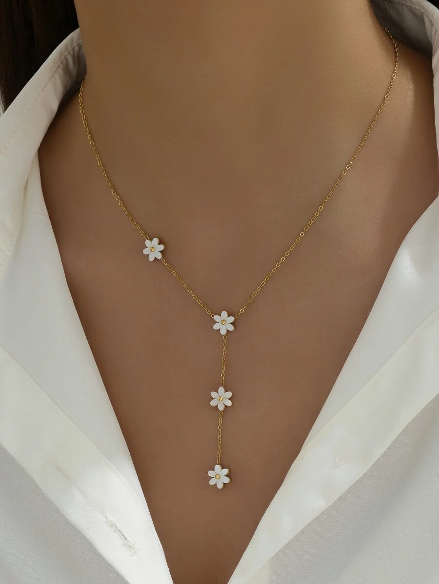 1 件流苏 Y 型链项链，带 4 颗小压花不锈钢吊坠，适合女性日常穿着和礼物情人节、妈妈、母亲节、礼物 - 白色 - 查看 1