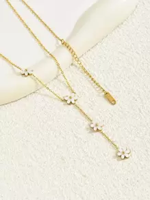 1 件流苏 Y 型链项链，带 4 颗小压花不锈钢吊坠，适合女性日常穿着和礼物情人节、妈妈、母亲节、礼物 - 白色 - 查看 2