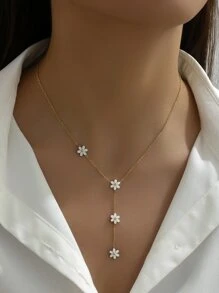 1 件流苏 Y 型链项链，带 4 颗小压花不锈钢吊坠，适合女性日常穿着和礼物情人节、妈妈、母亲节、礼物 - 白色 - 查看 3