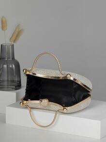 迷你手持奢华优雅蕾丝珍珠水钻盒形晚装包、婚礼手拿包